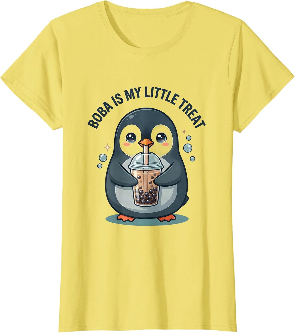 Boba Is My Little Treat Kawaii Penguin Anime Boba Tea Lover T-Shirt - Lemon Yellow