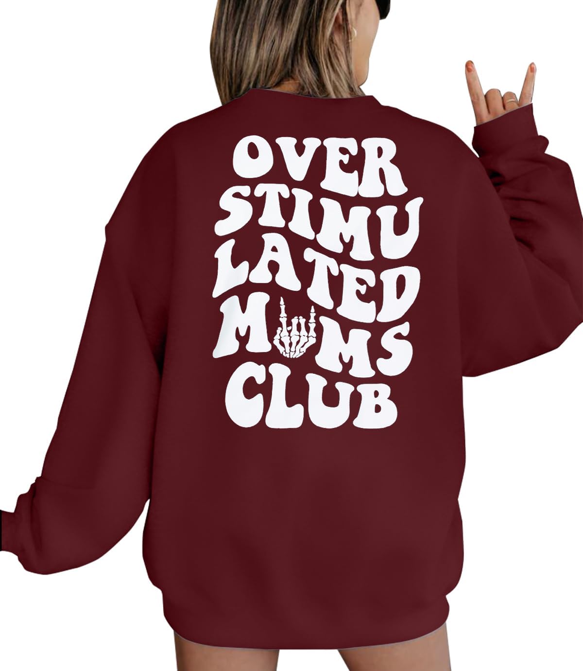 LUKYCILD Overstimulated Moms Club Sweatshirt for Women Mama Shirt Oversized Mom Life Pullover Casual Long Sleeve Tops - Wine
