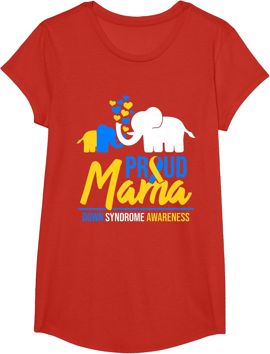 Proud Mama Mom Down Syndrome Awareness Day Cute Elephant T21 T-Shirt - Girls Red