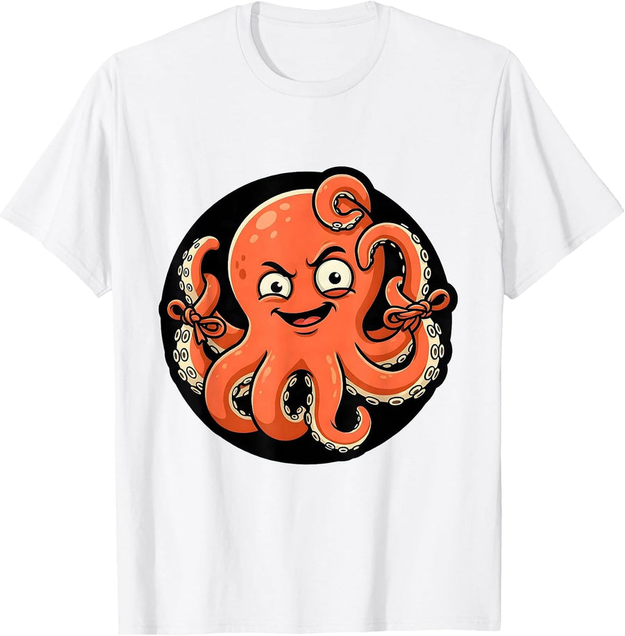 Men's Derpy Octopus Tangled in Its Own Tentacles T-Shirt - White