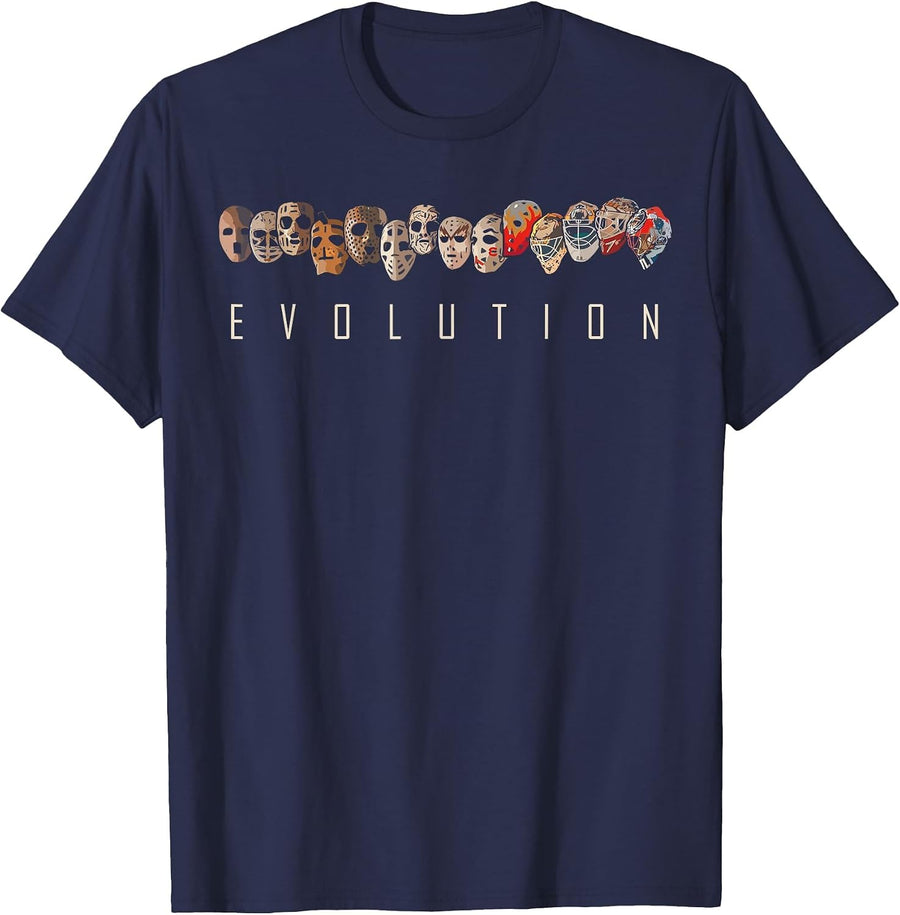Ice Hockey Player Heritage Evolution of Hockey Goalie Masks T-Shirt - Navy Blue