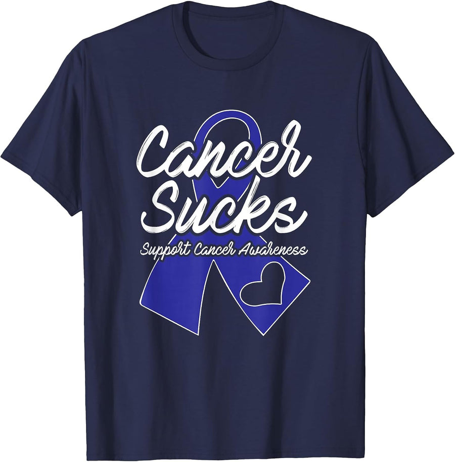 Colon Cancer Sucks Blue Support Ribbon T-Shirt - Navy Blue
