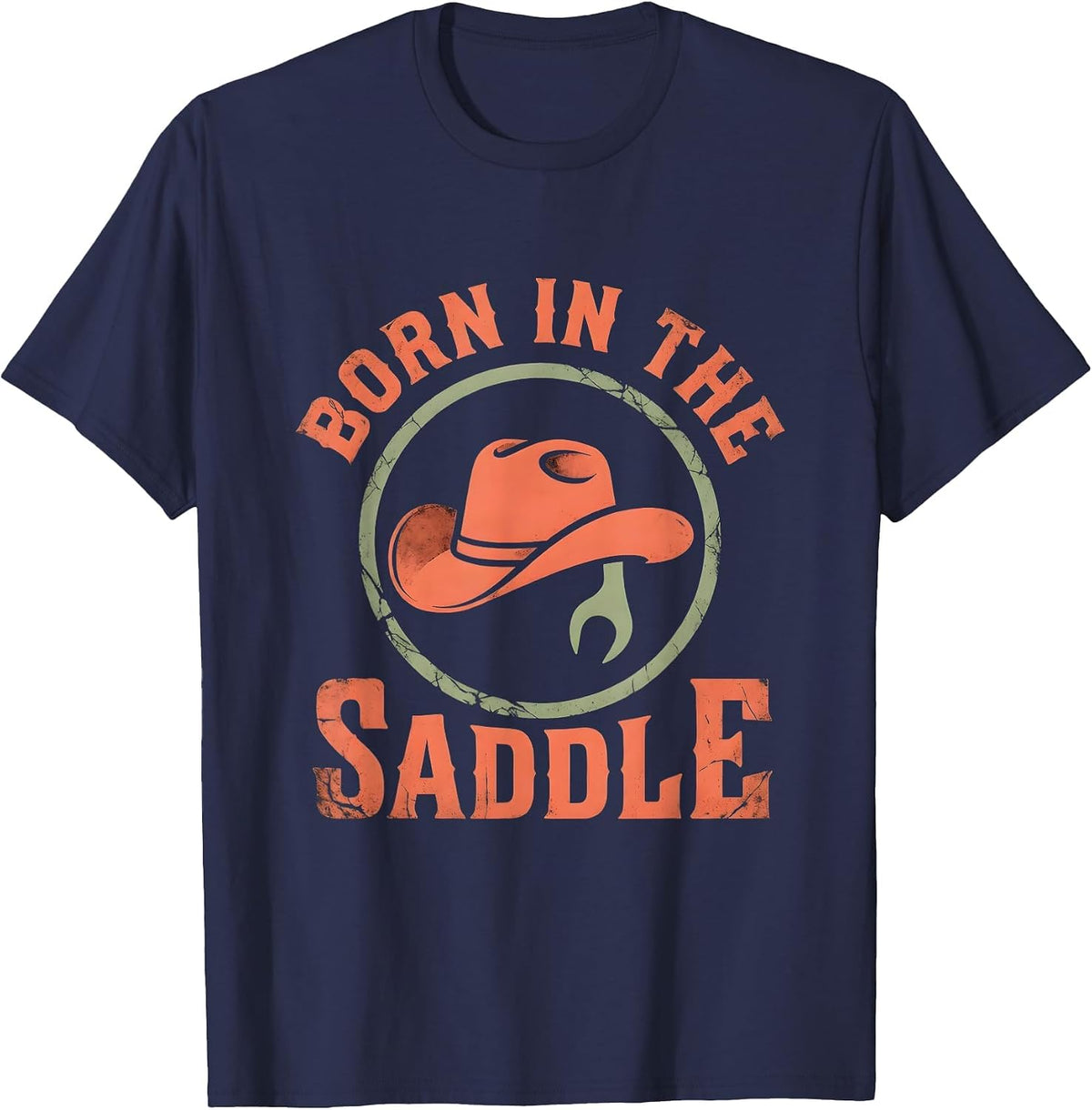 Born in the Saddle Western Cowgirl Design T-Shirt - Navy Blue