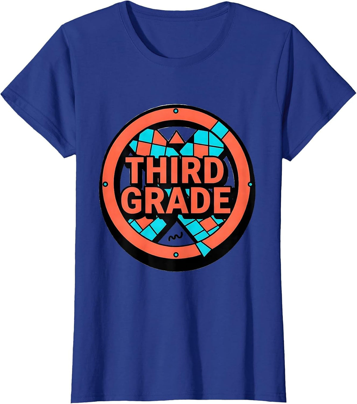 Women's Third Grade Memphis Postmodern Retro Girl Teacher Back T-Shirt - Royal Blue