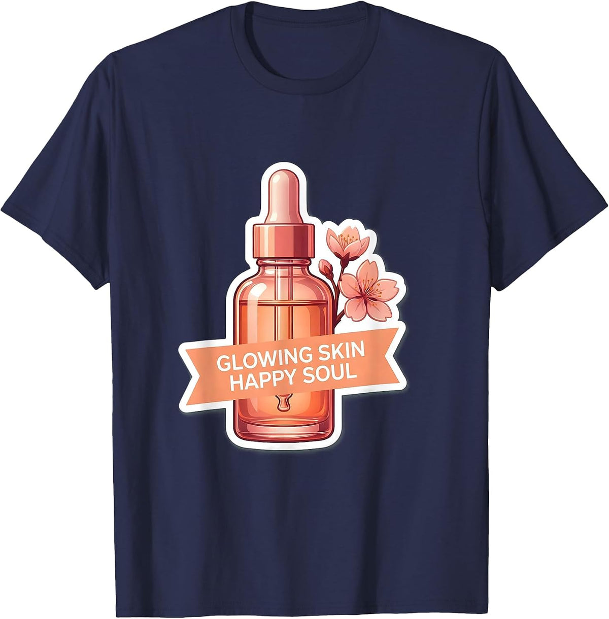 Glowing Skin Happy Soul K-Beauty Design T-Shirt - Navy Blue