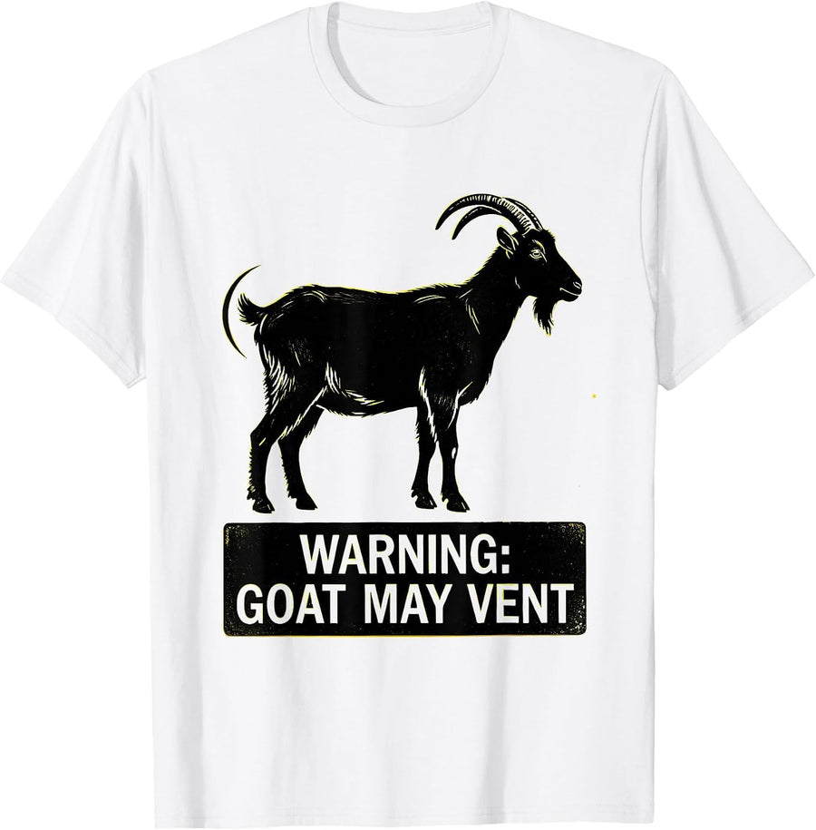 Men's Warning: Goat May Vent Funny Fart Joke Animal Meme Humor T-Shirt - White