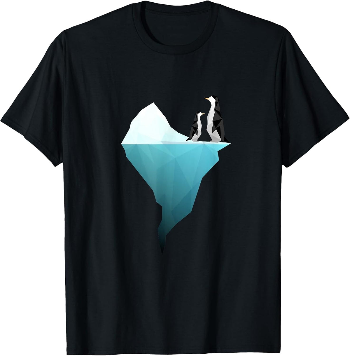 Cute Penguins on an Iceberg - Unique Geometric Design T-Shirt - Black