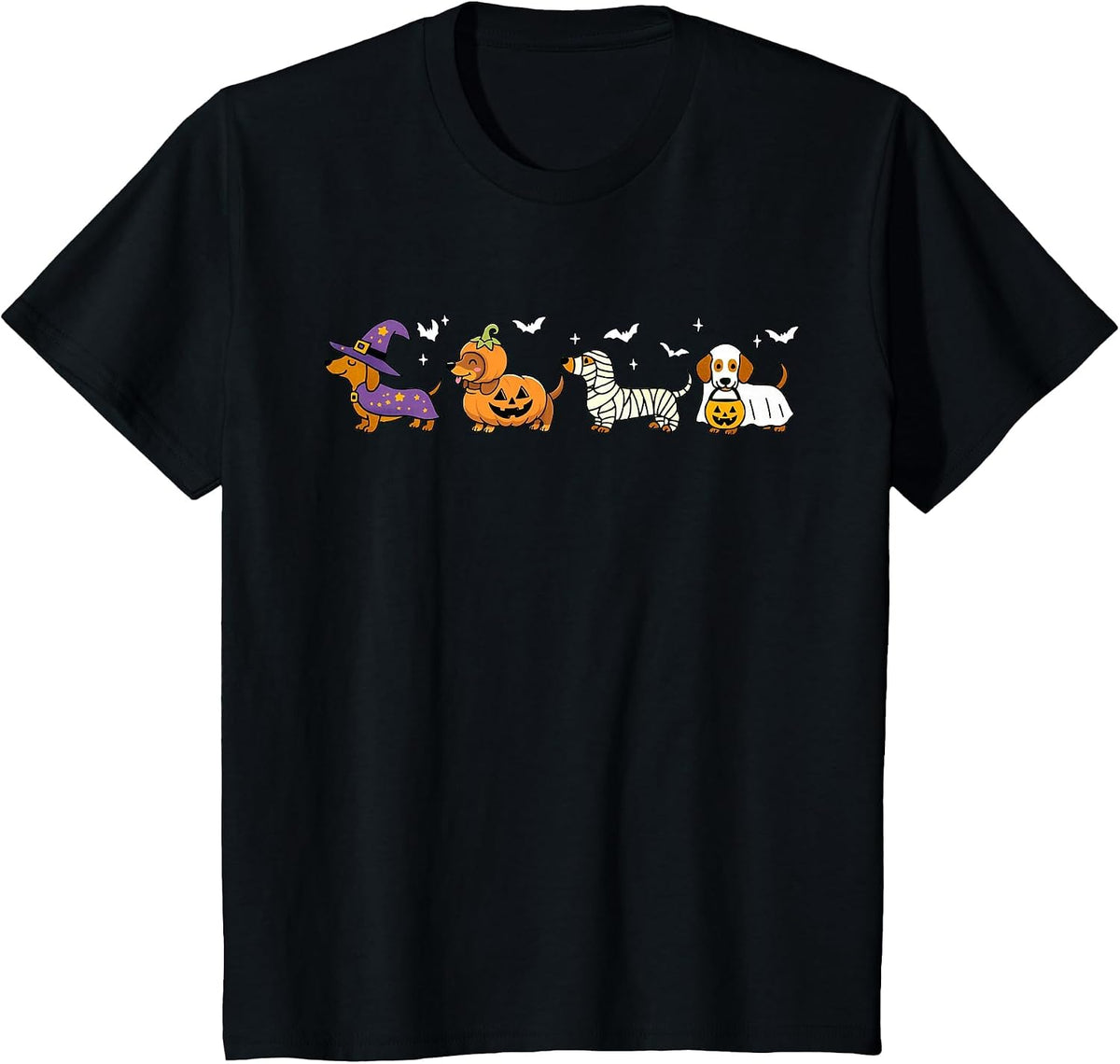 Cute Dachshund Ghost Pumpkin Dog Halloween Costume T-Shirt - Black