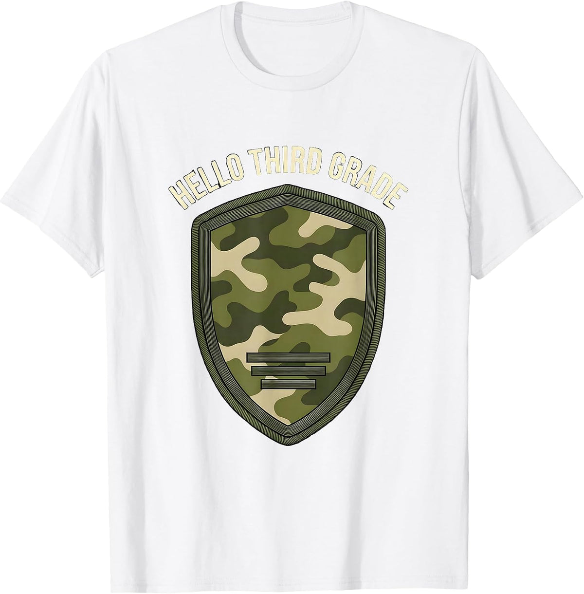 Men's Hello Third Grade Distressed Camo Back To School Boy Teacher T-Shirt - White