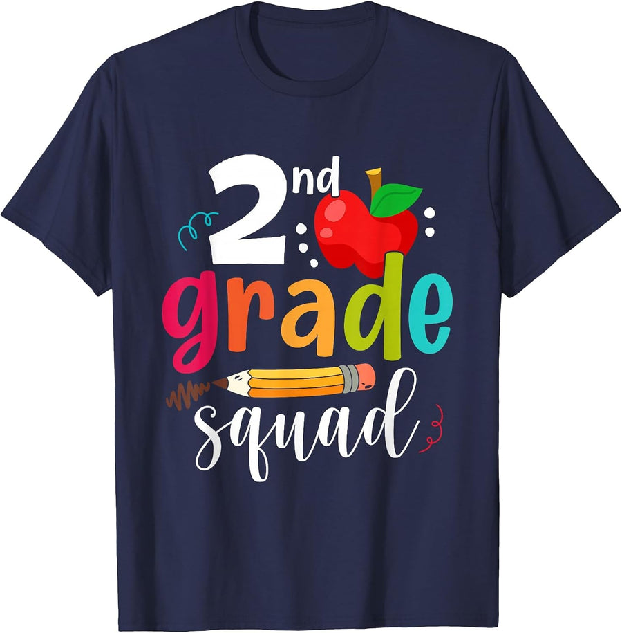 Second Grade Squad Funny Back to School 2nd Graders Teachers T-Shirt - Navy Blue