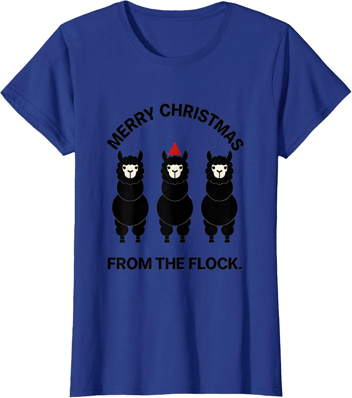 Women's Merry Christmas From The Flock Funny Llama Christmas Pun T-Shirt - Royal Blue