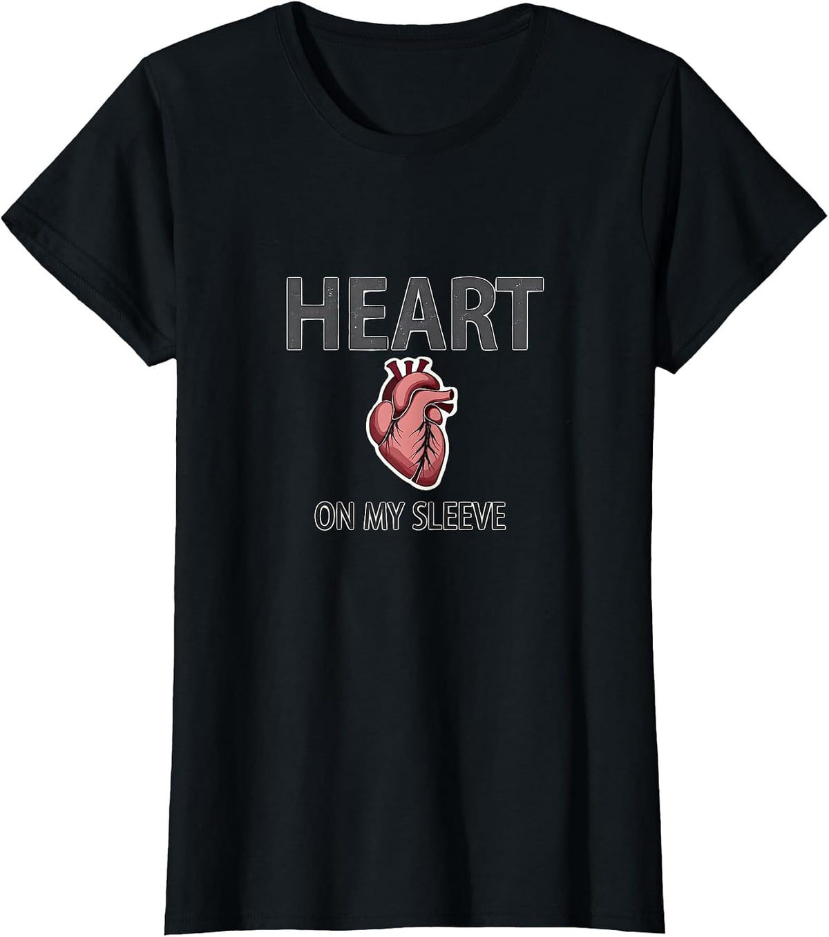 Heart On My Sleeve Valentine's Romance Design T-Shirt - Black
