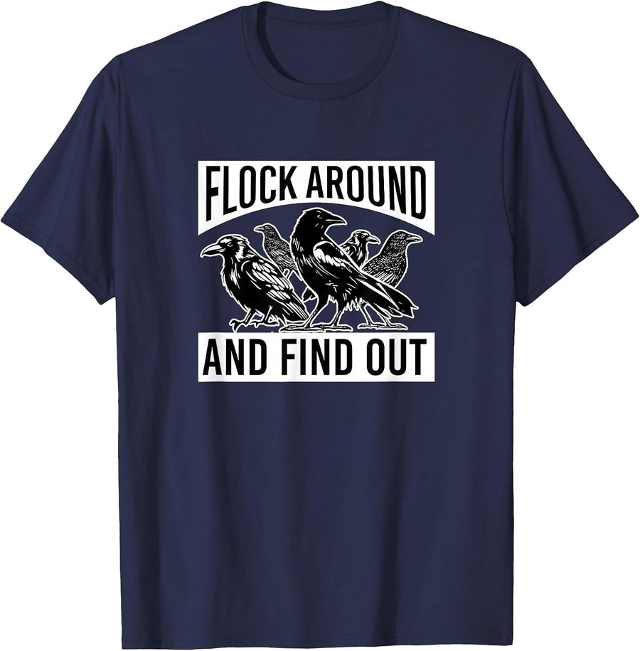 Raven Graphic Flock Around and Find Out T-Shirt - Navy Blue