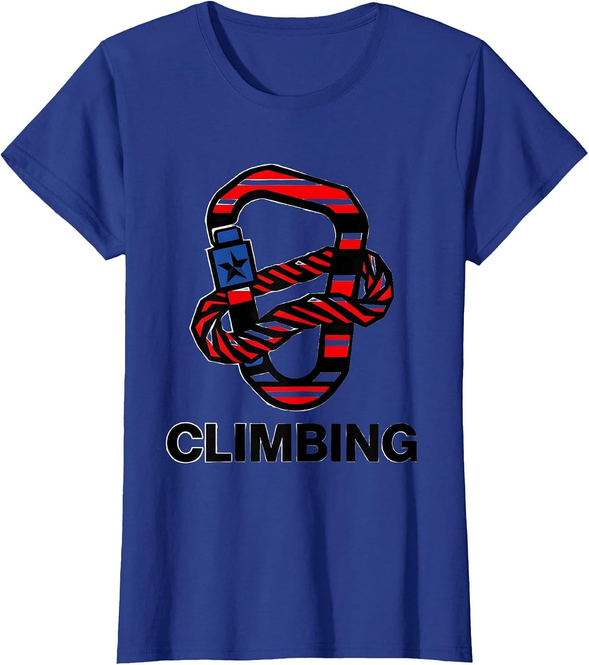 Women's CLIMBING Geometric Carabiner Patriotic Sports Fan American T-Shirt - Royal Blue