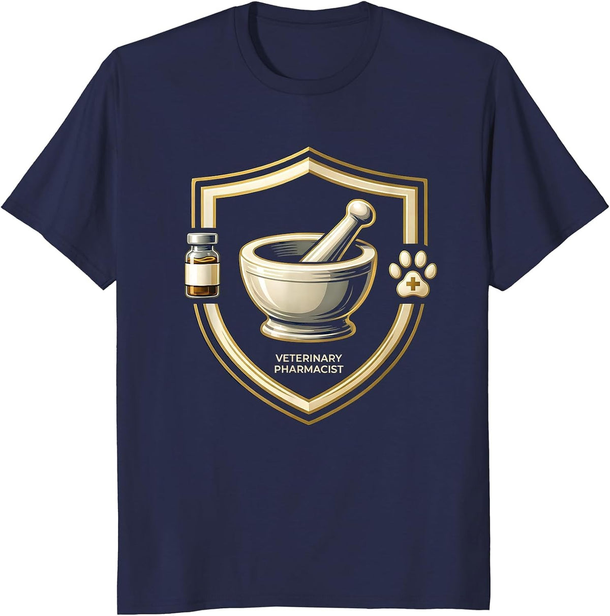 Men's Veterinary Pharmacist Emblem Vet Tech Gift Occupation Humor T-Shirt - Navy Blue