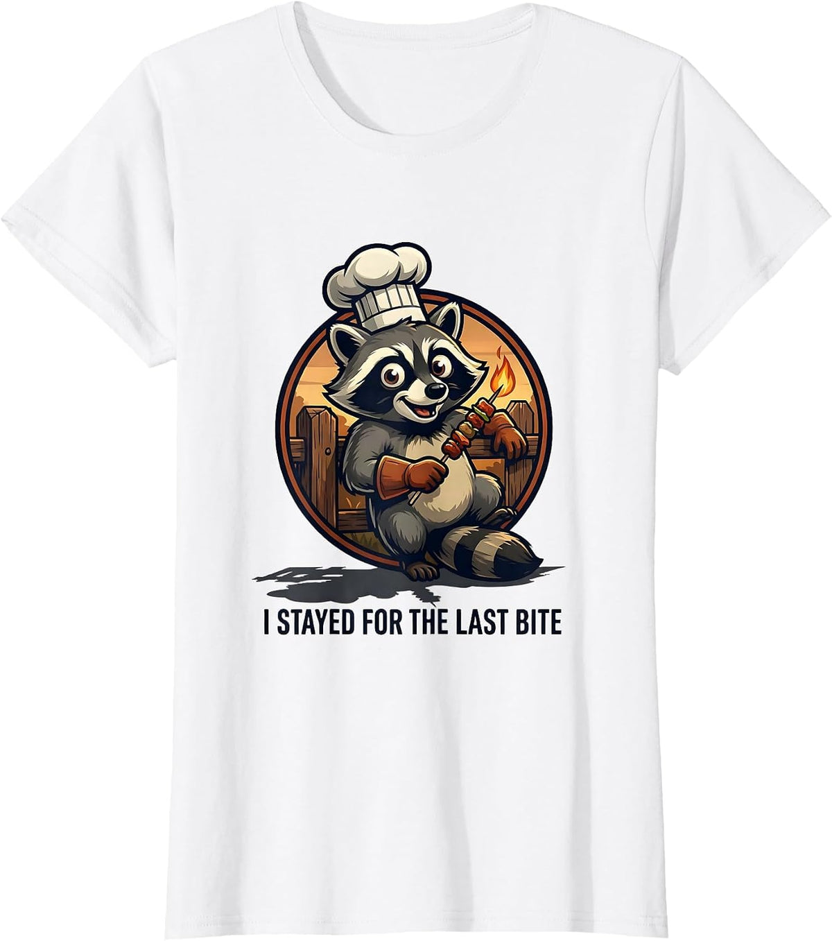 I Stayed For The Last Bite Retro Chef Raccoon BBQ Humor T-Shirt - White