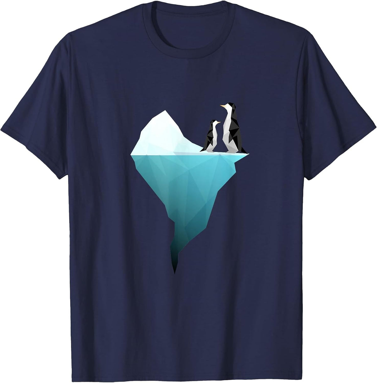 Cute Penguins on an Iceberg - Unique Geometric Design T-Shirt - Navy Blue