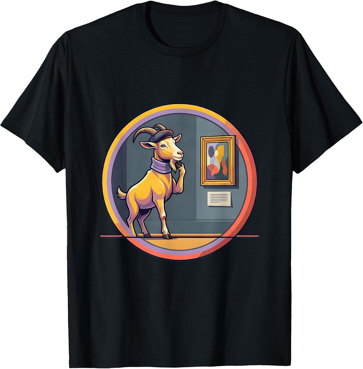 Men's Goat Art Critic Judging Painting at Museum T-Shirt - Black