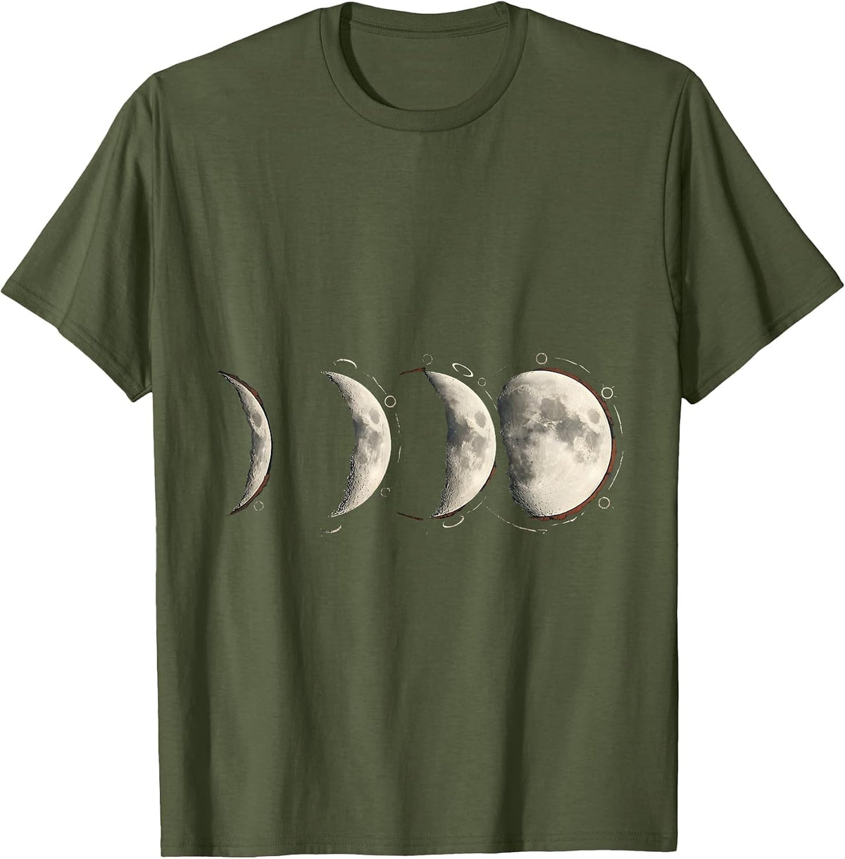 Lunar Silhouette Distressed Moon Phase Boho Celestial T-Shirt - Olive Green