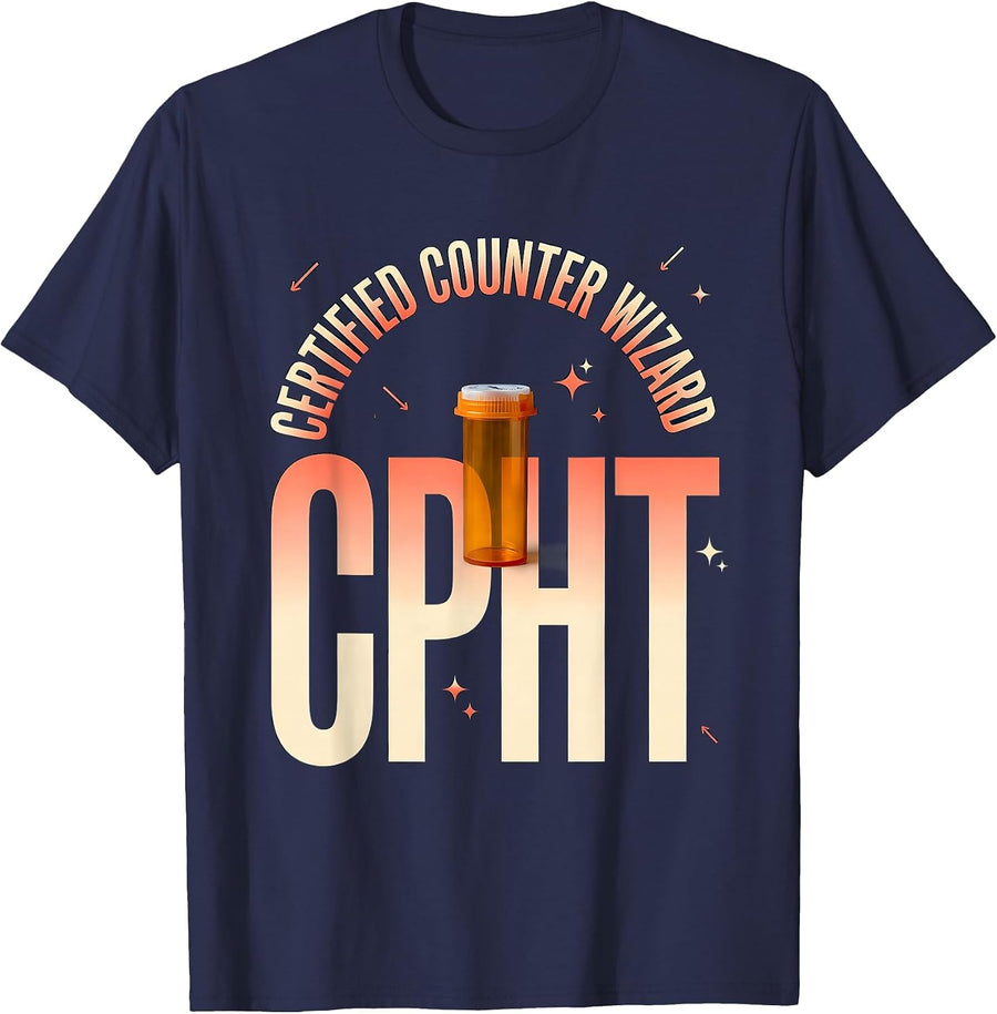 Certified Counter Wizard CPhT Funny Pharmacy Tech Humor T-Shirt - Navy Blue