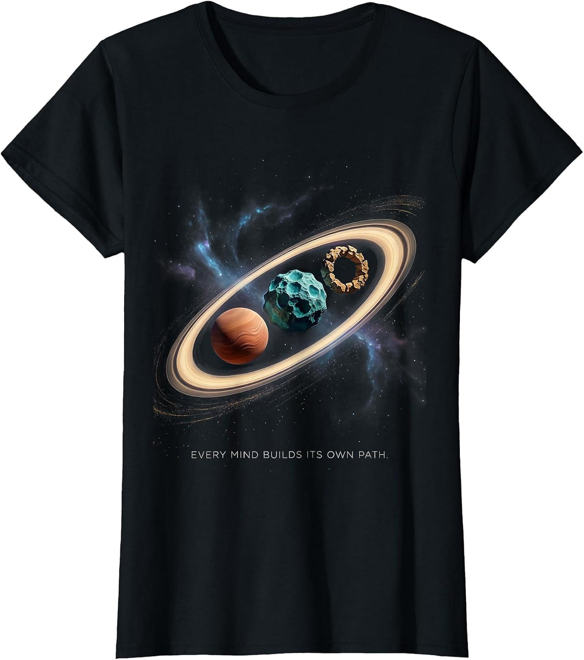 Women's Every Mind Builds Its Own Path Cosmic Neurodiverse Universe T-Shirt - Black