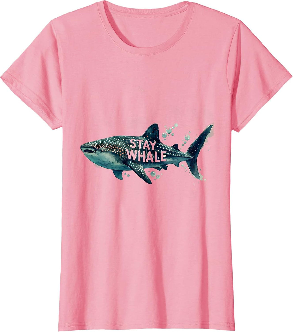 Women's Stay Whale Funny Watercolor Whale Shark Ocean Wildlife Lover T-Shirt - Pink