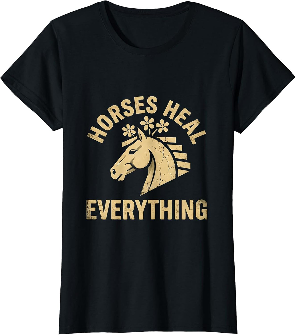 Horses Heal Everything Equestrian Design T-Shirt - Black
