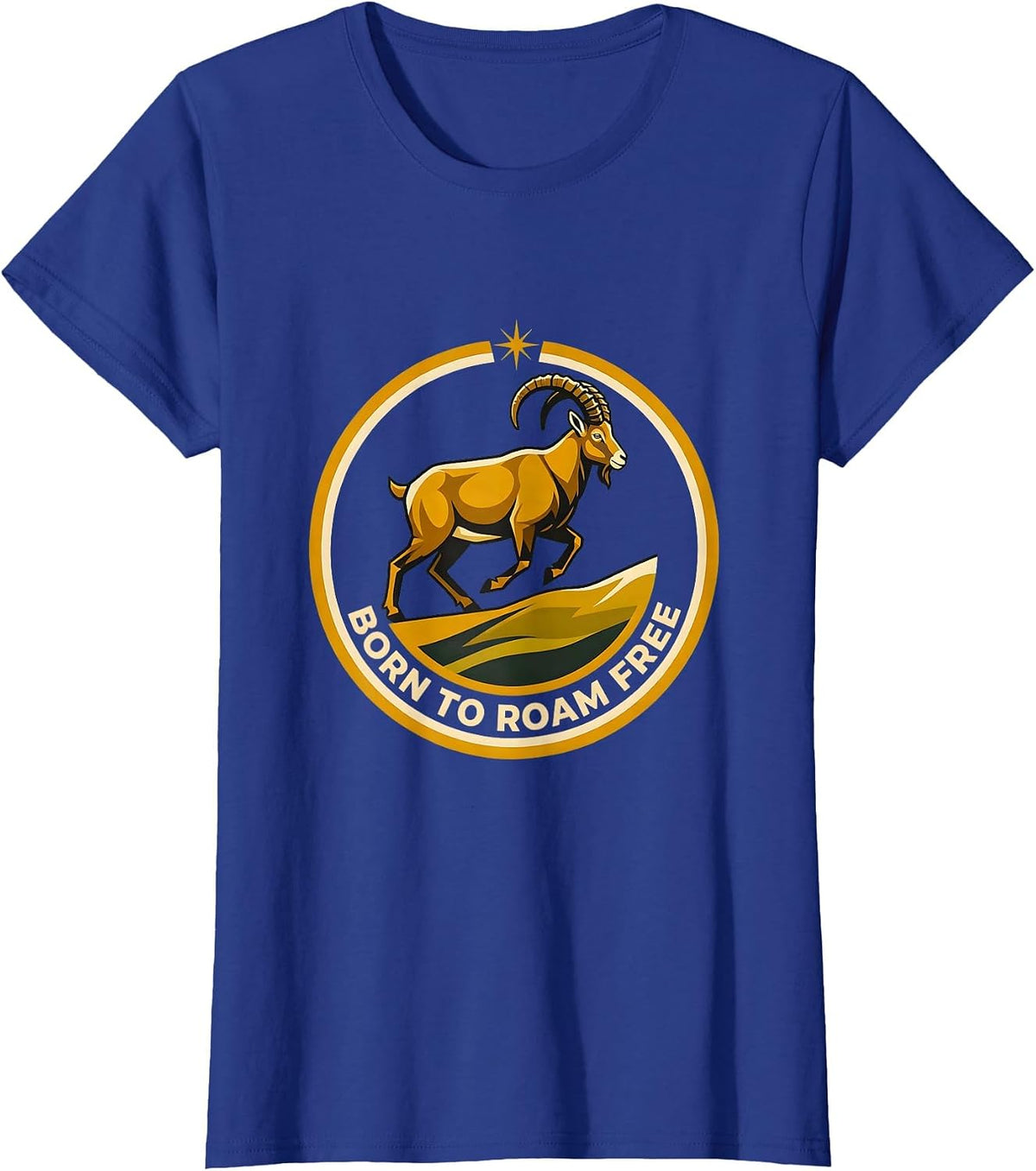 Women's Born to Roam Free Wild Goat Nature Design T-Shirt - Royal Blue