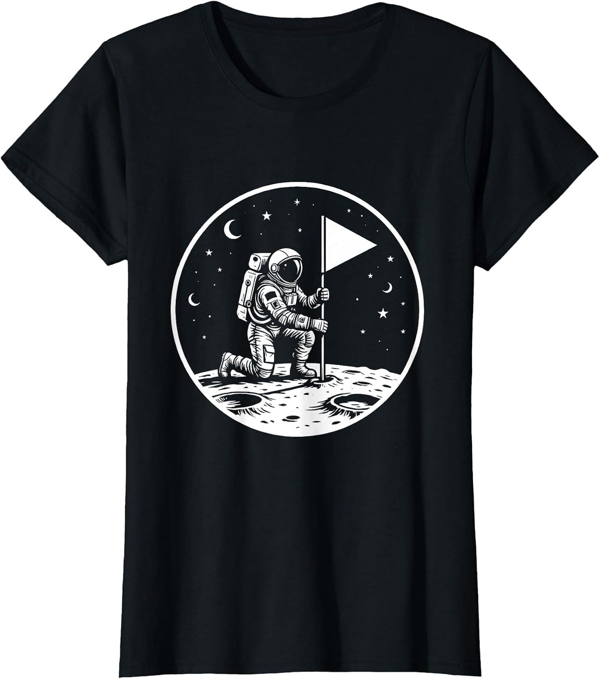 Astronaut Planting Flag on Moon Labor Day T-Shirt - Black