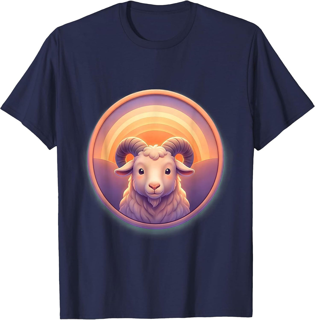 Men's Long-Horned Goat Silhouette Sunset Graphic T-Shirt - Navy Blue