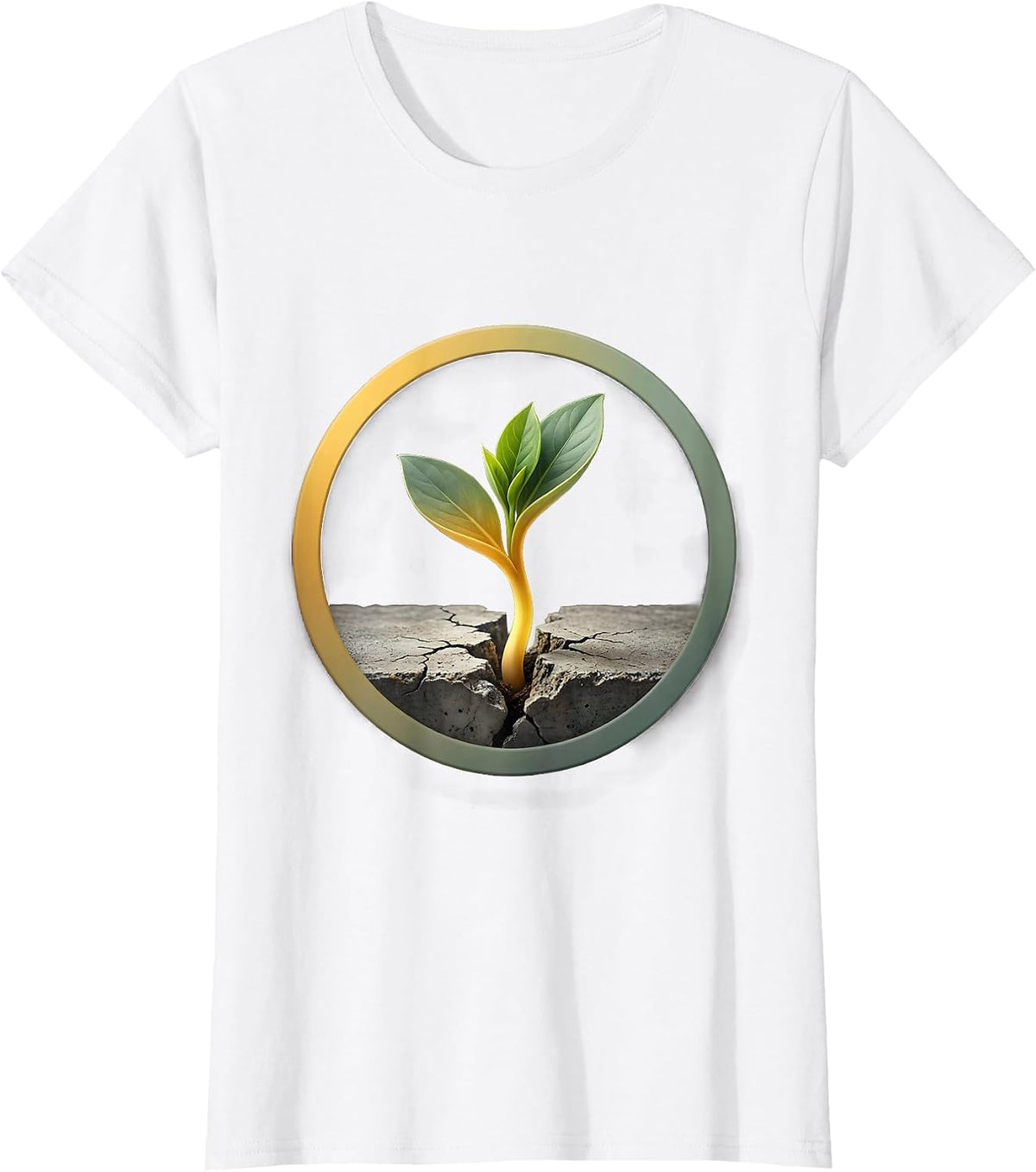Small Plant Breaking Through Cracked Concrete T-Shirt - White