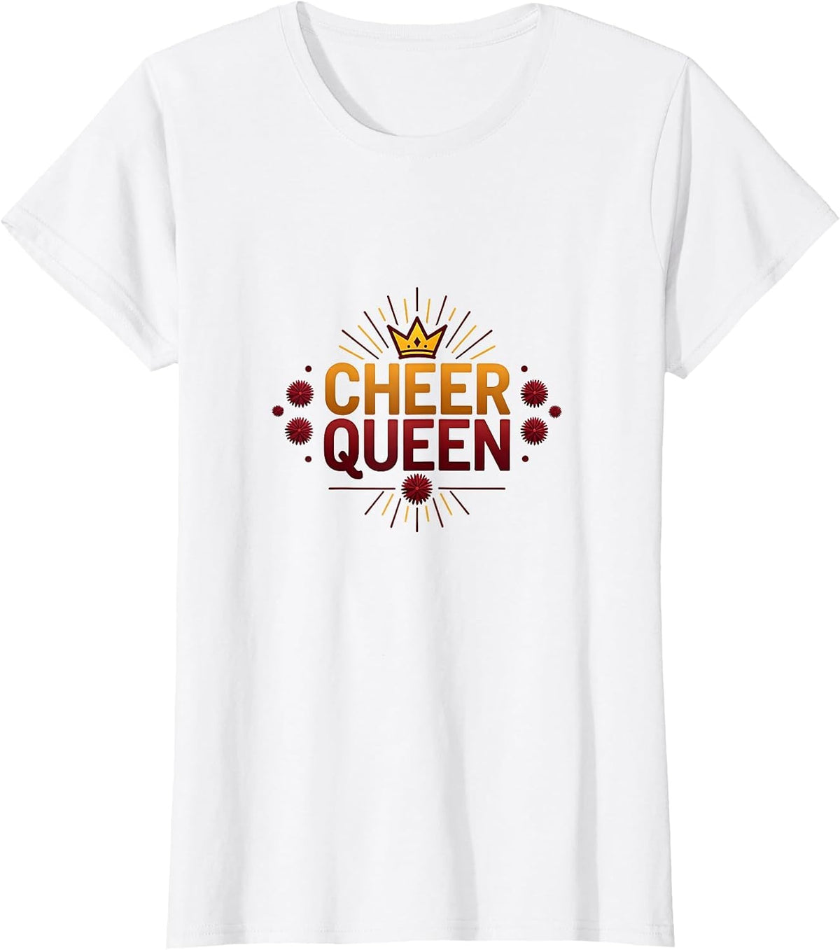 Girls Cheer Queen: Cheerleading Spirit Crown Pom Poms T-Shirt - White