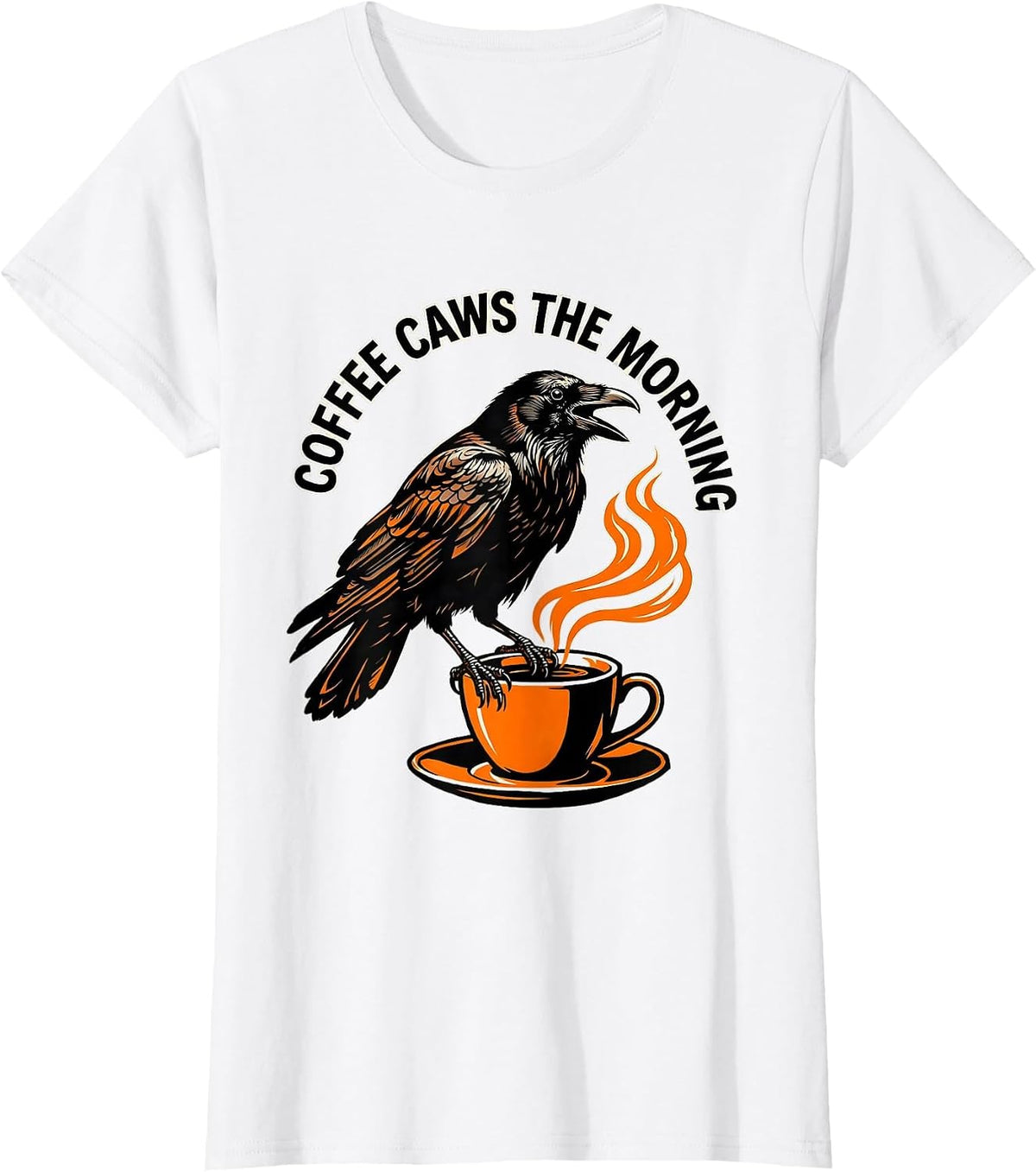 Coffee Caws The Morning Crow Design T-Shirt - White