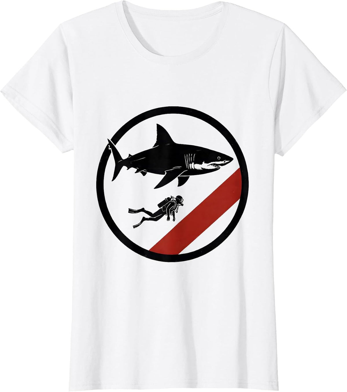 Shark Diver Shield Scuba Flag Stencil Graphic T-Shirt - White