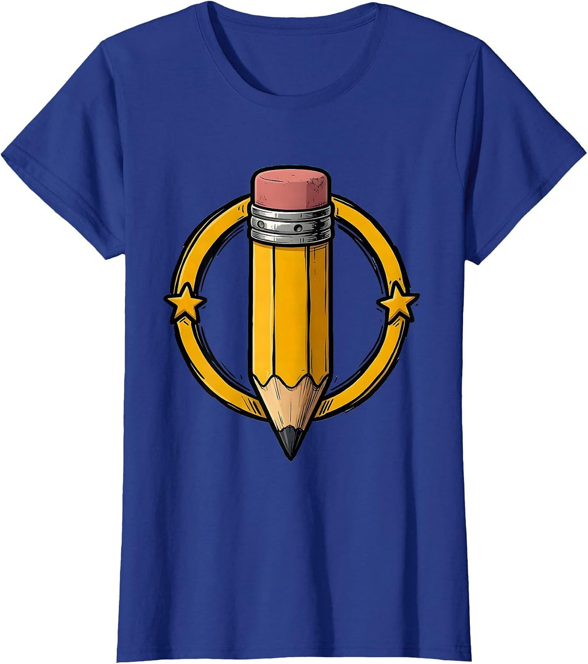 Women's Worn Eraser Pencil Preschool Teacher Graphic T-Shirt - Royal Blue
