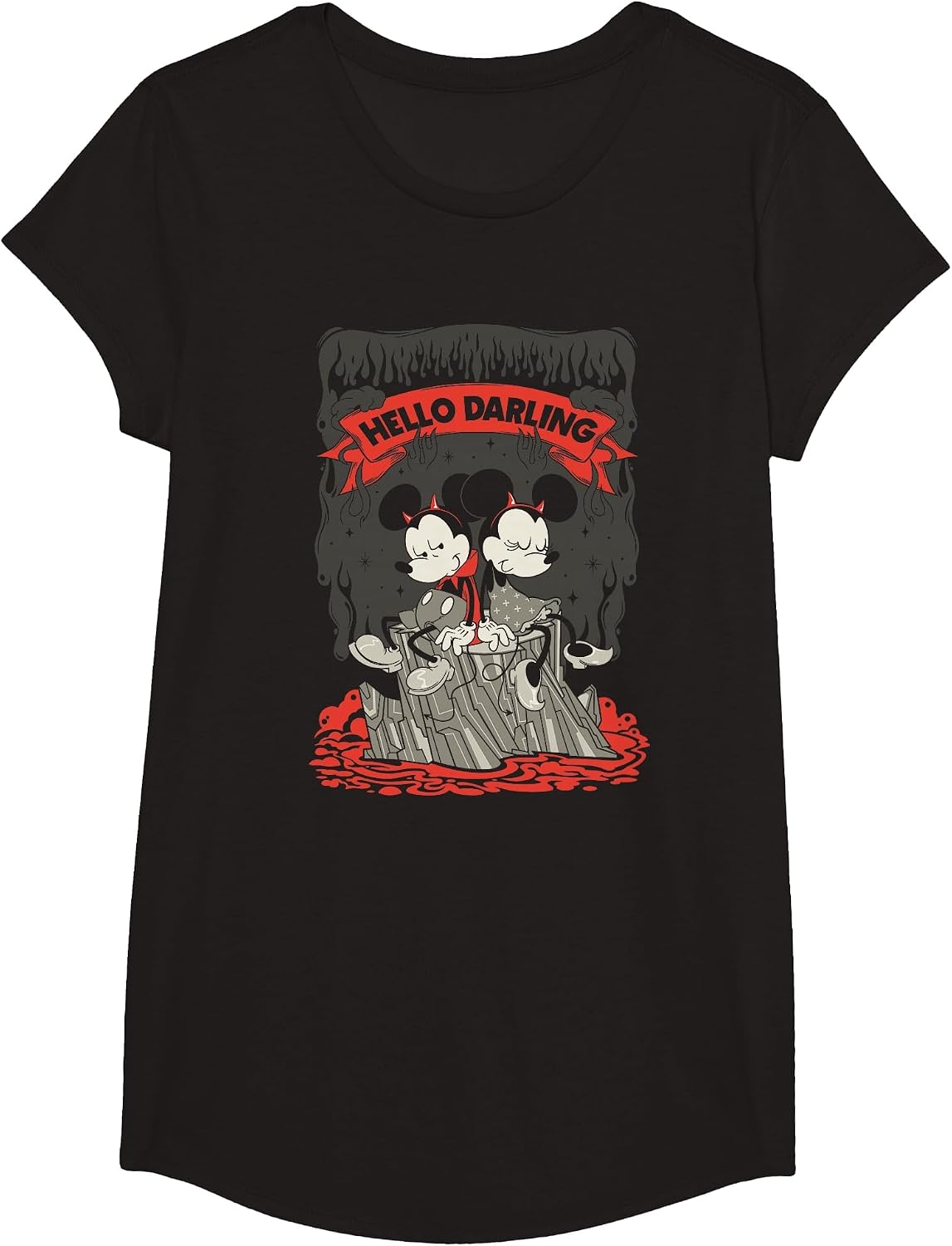 Disney Mickey and Friends Halloween Mickey Hello Darling T-Shirt - Girls Black
