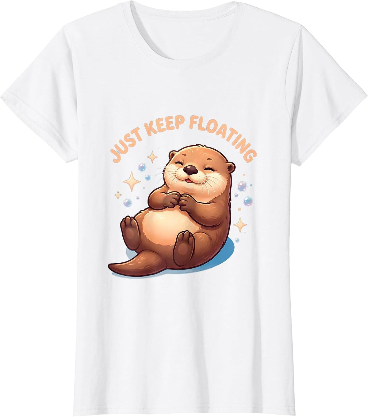Women's Just Keep Floating Otter Graphic Design T-Shirt - White