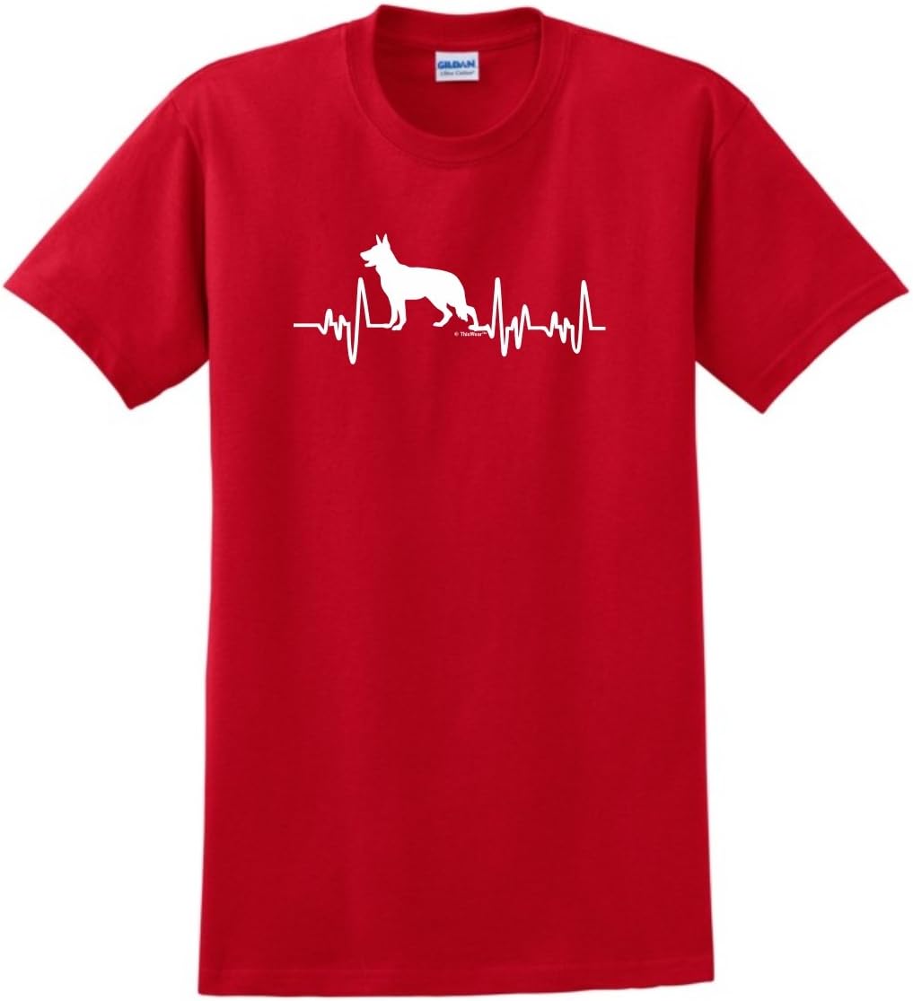 German Shepherd Gifts Dog Lover Heartbeat T-Shirt - Red