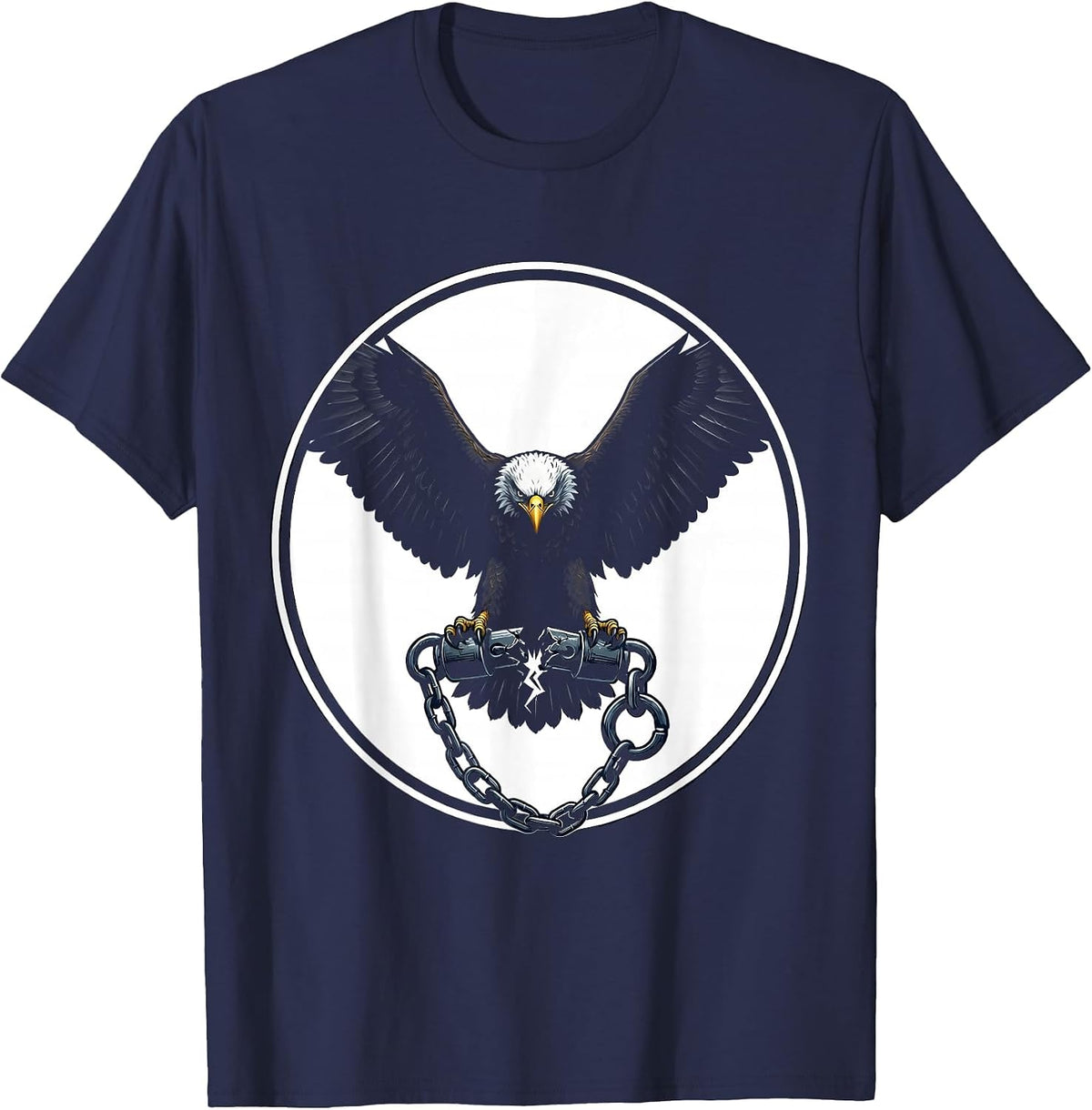 Men's Bald Eagle Broken Shackle Freedom Graphic T-Shirt - Navy Blue