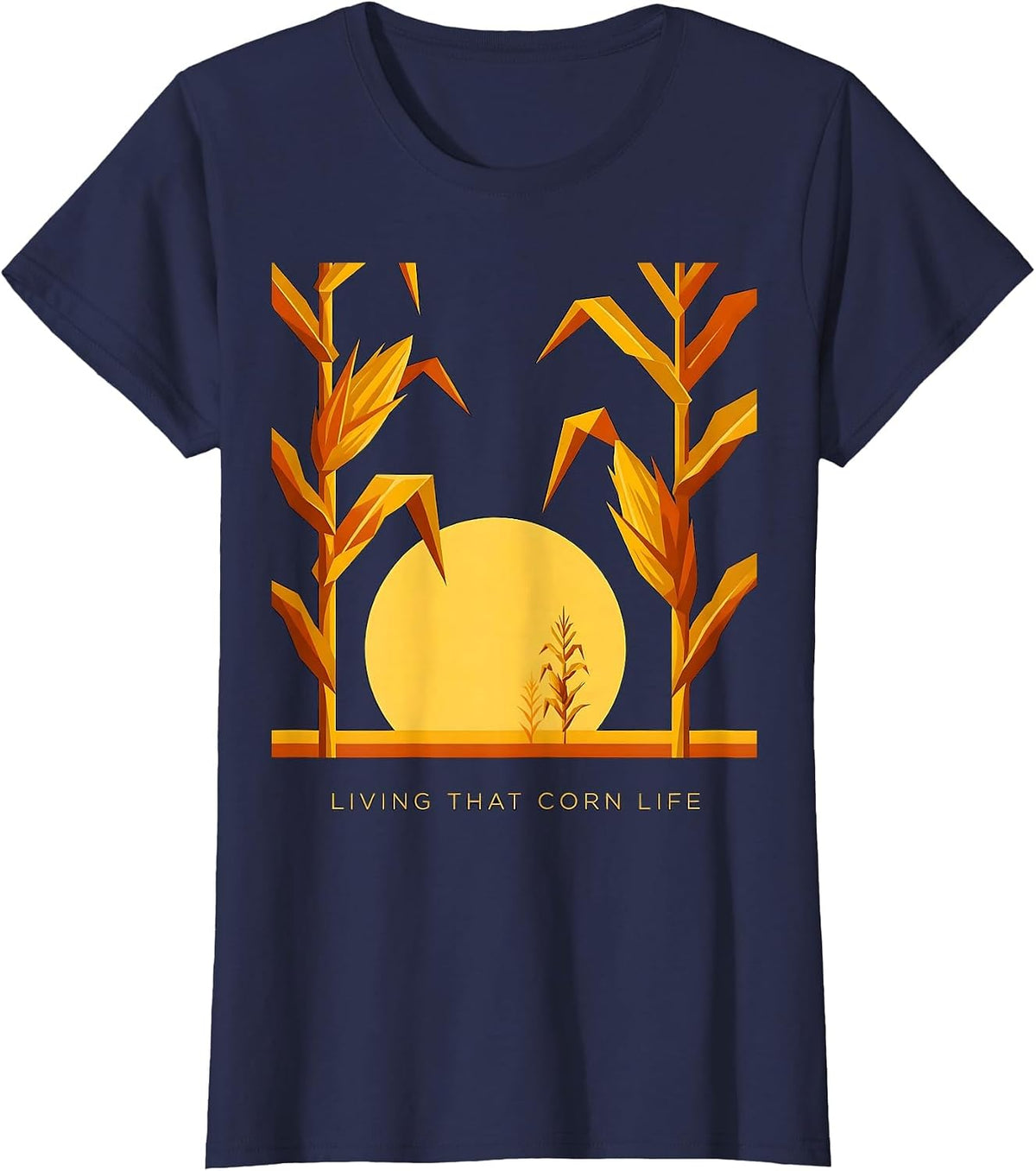 Women's Living That Corn Life Funny Farming Design T-Shirt - Navy Blue