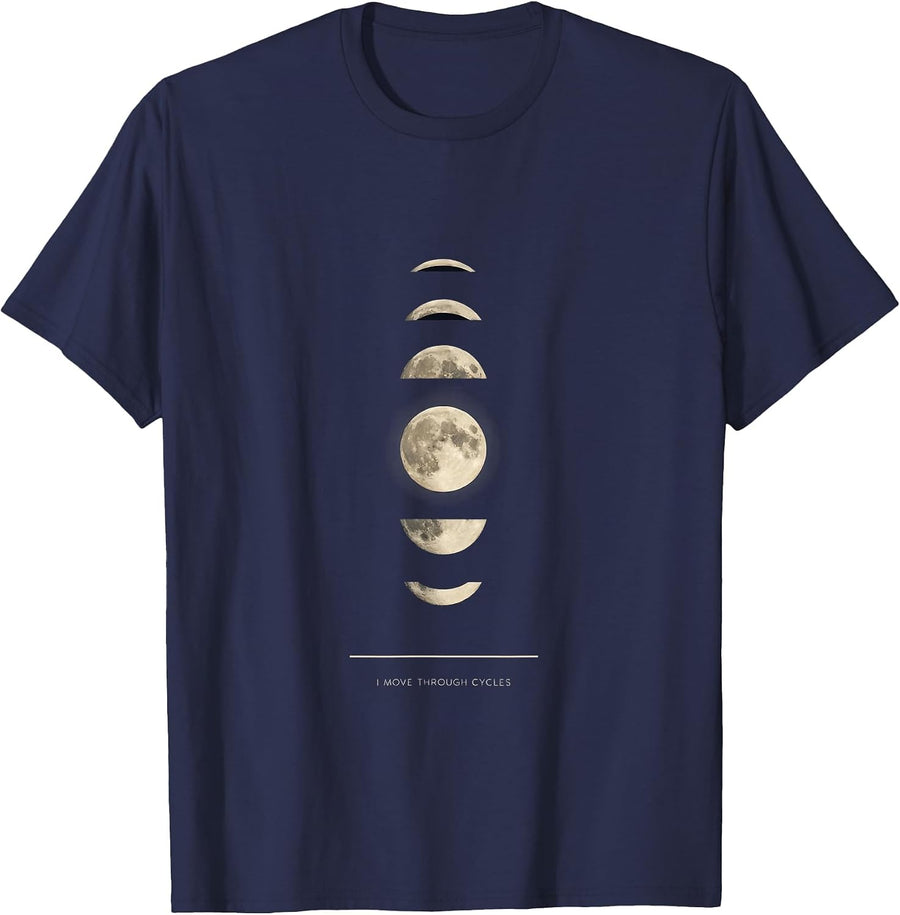 I Move Through Cycles Minimalist Moon Phase Astrology T-Shirt - Navy Blue