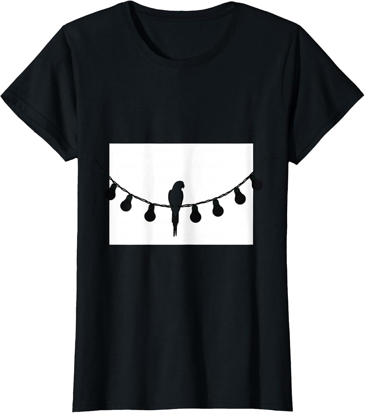 Women's Christmas Lights Parakeet Minimalist Family Humor T-Shirt - Black