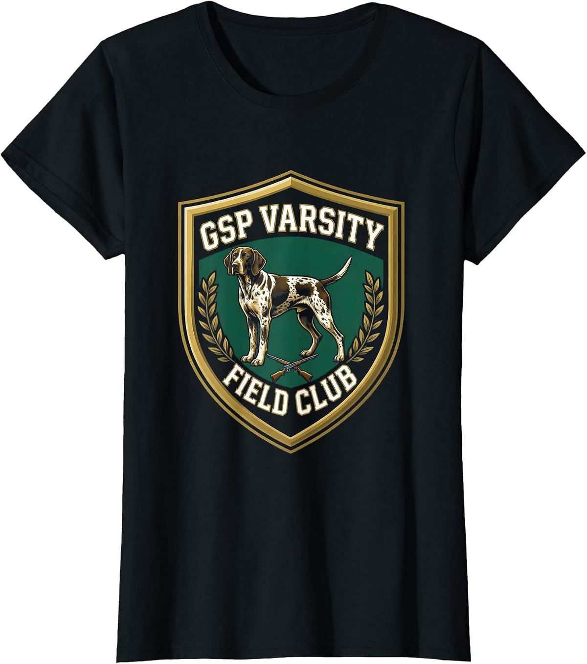 GSP Varsity Field Club Hunting Dog Design T-Shirt - Black