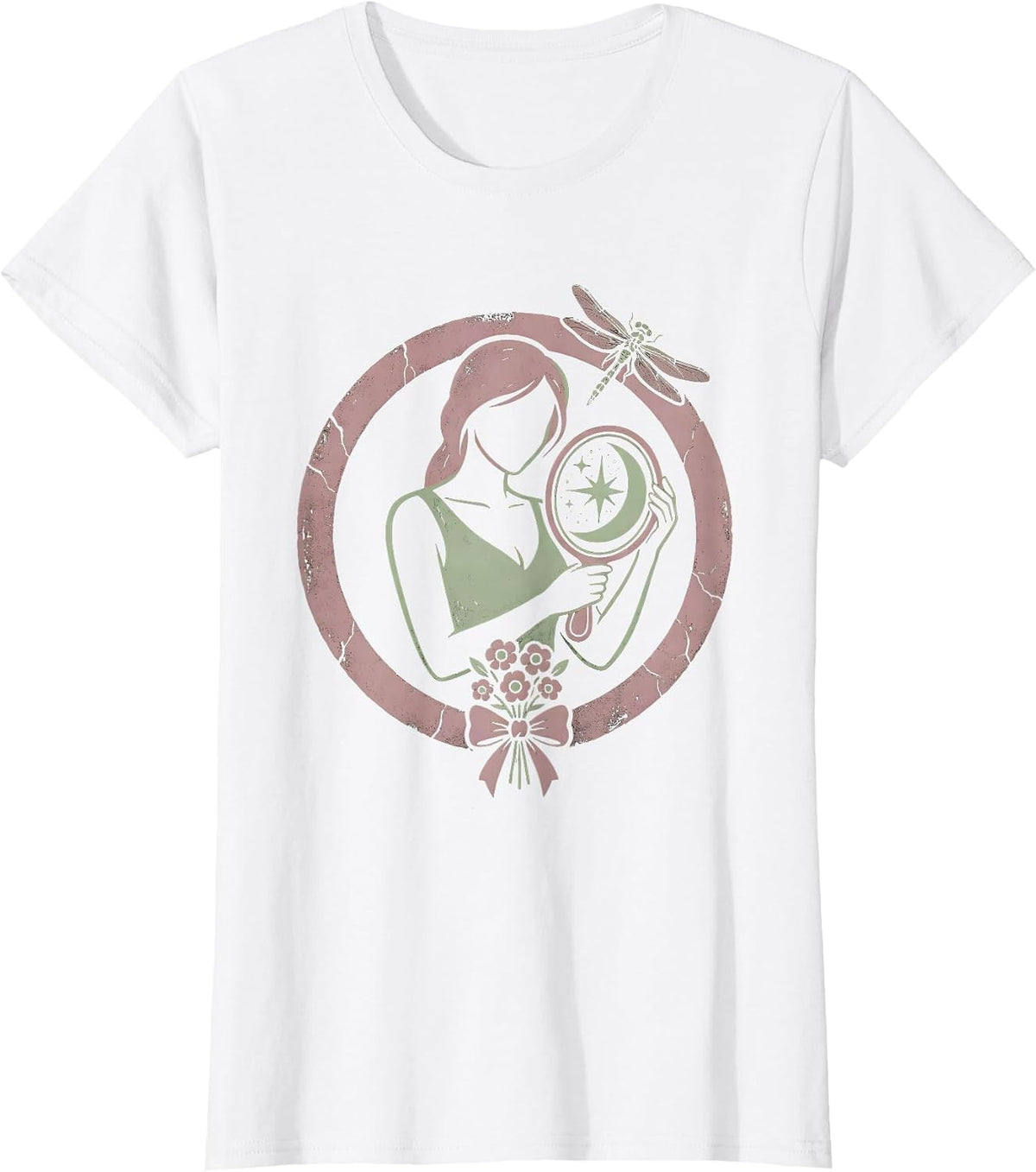 Women's Cosmic Reflection Galaxy Mirror Art Design T-Shirt - White