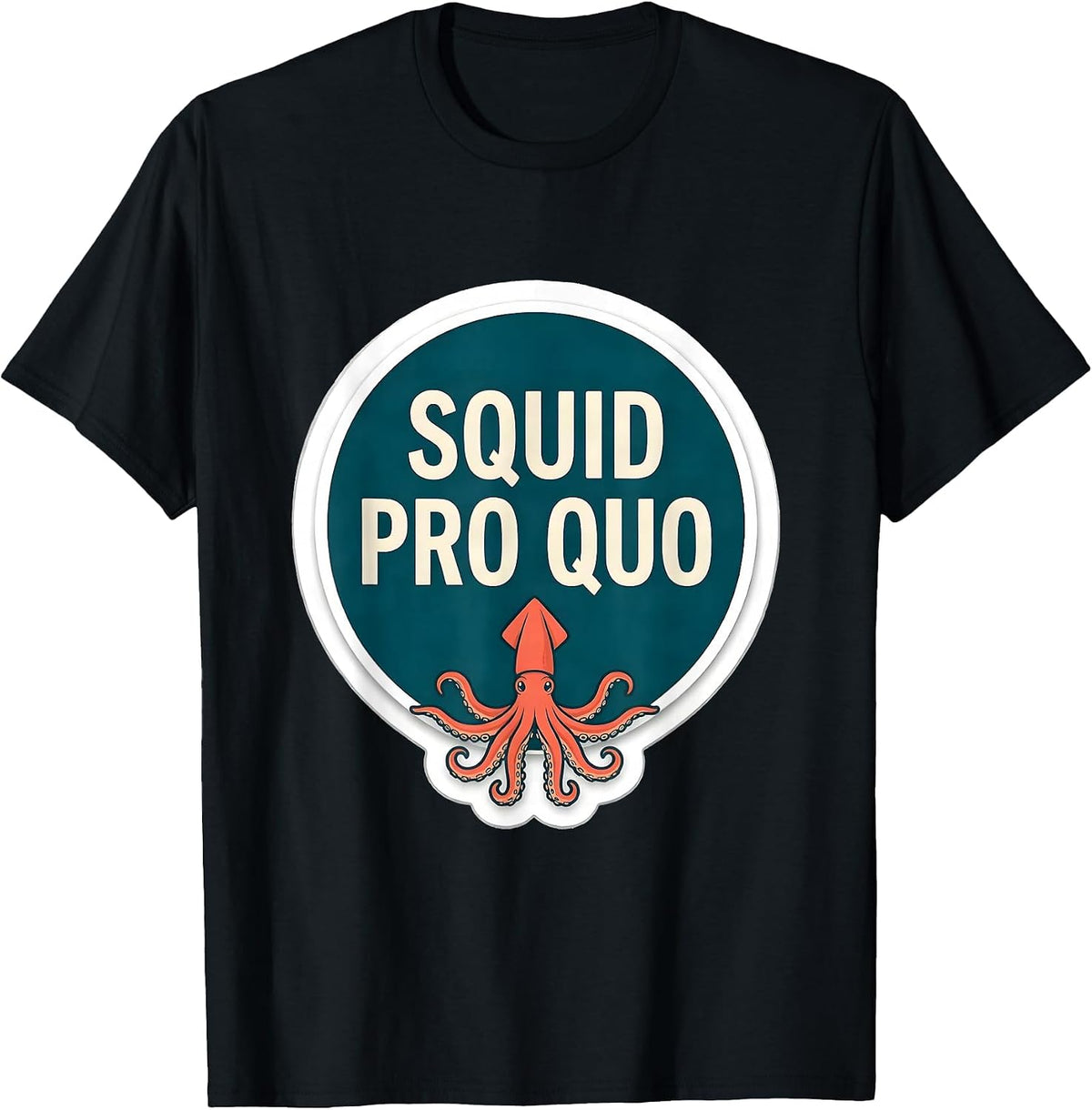 Men's Squid Pro Quo Bold Sticker Octopus Kraken Sea Monster Humor T-Shirt - Black