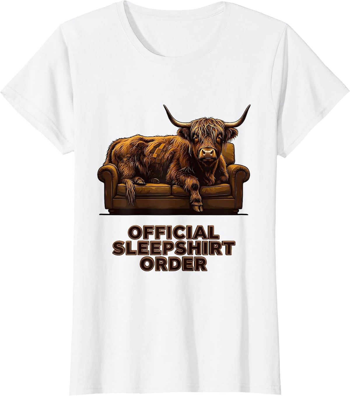Women's Official Sleepshirt Order Cozy Highland Cow Novelty T-Shirt - White