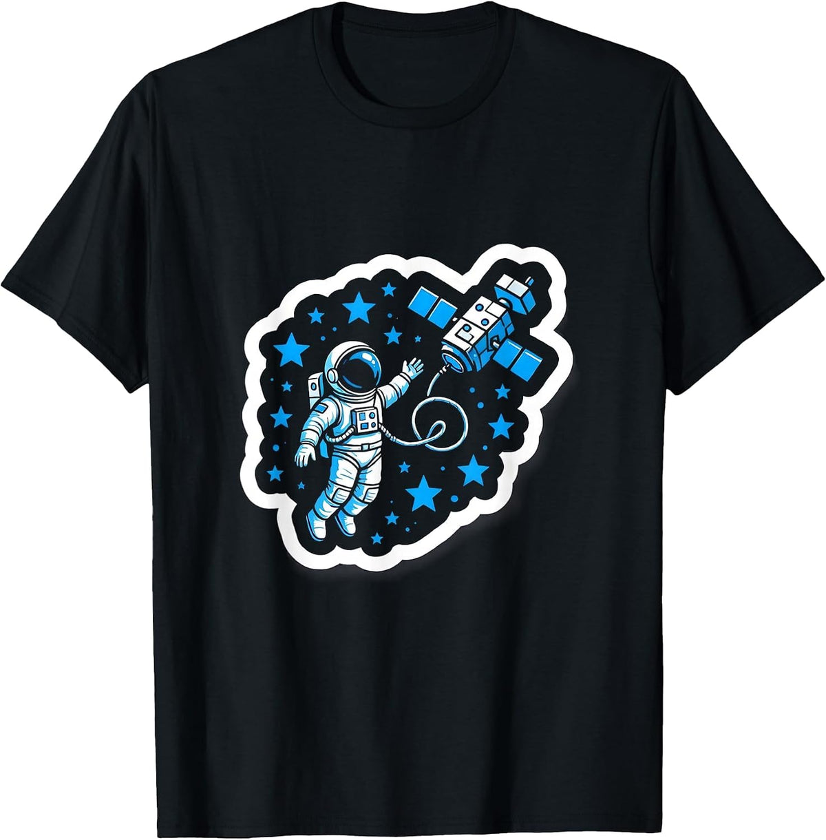 Men's Astronaut Drifting Away From Spaceship Design T-Shirt - Black