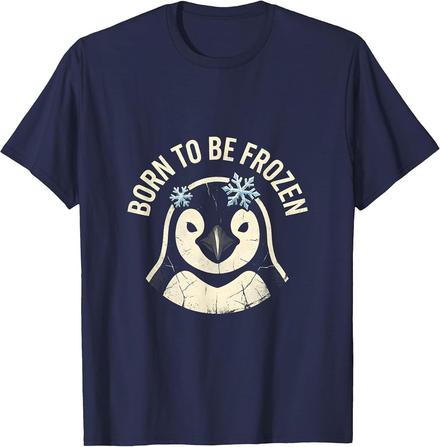 Born to Be Frozen Penguin Graphic Design T-Shirt - Navy Blue