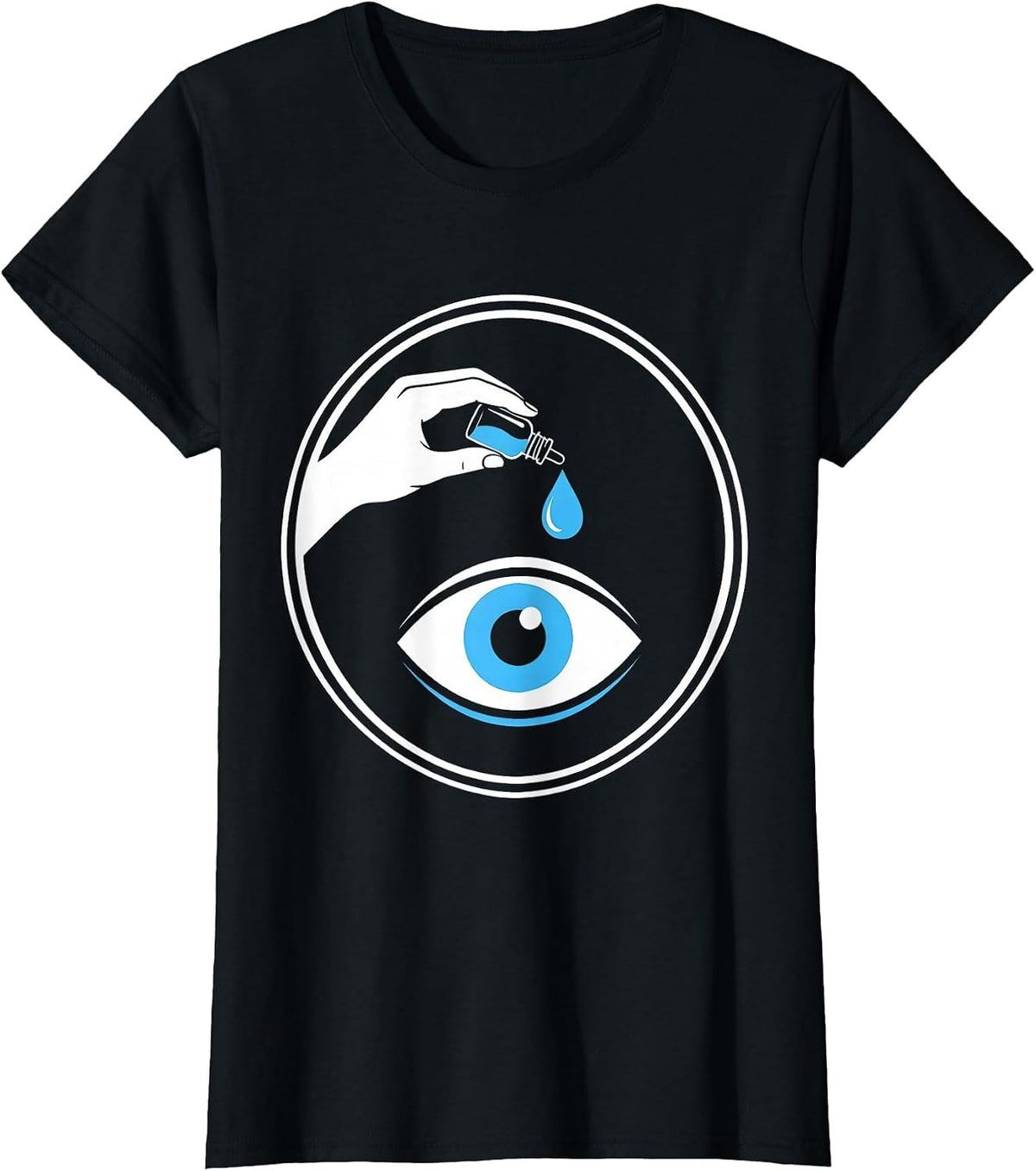 School Nurse Eye Drop Cartoon Graphic T-Shirt - Black