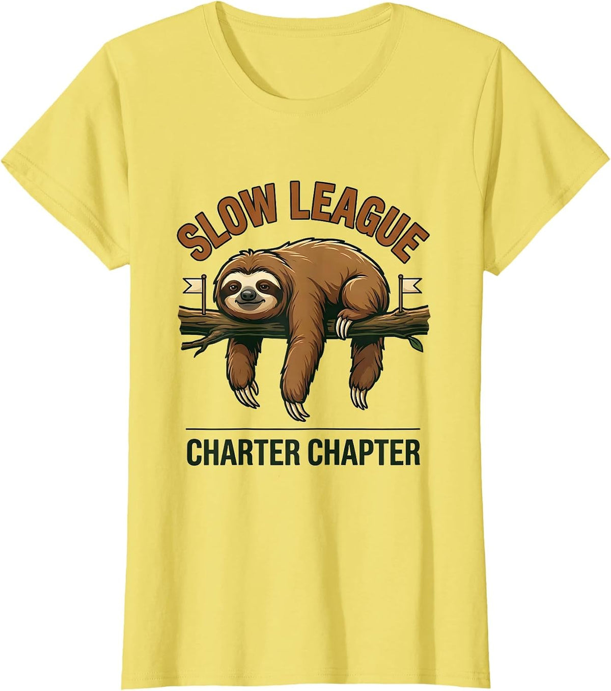 Slow League, Charter Chapter Funny Sloth Lover Lazy Humor T-Shirt - Lemon Yellow
